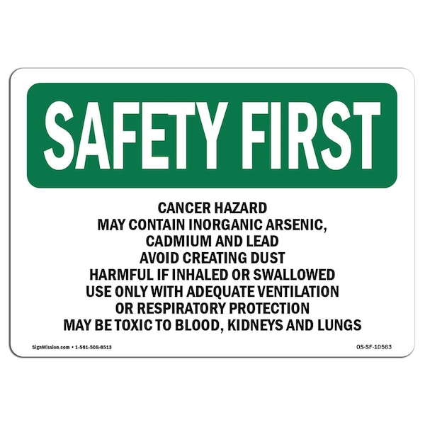 OSHA, 7" H, 10" W, Alum, 10" W, 7" H, Landscape, Cancer Hazard May Contain Inorganic Arsenic